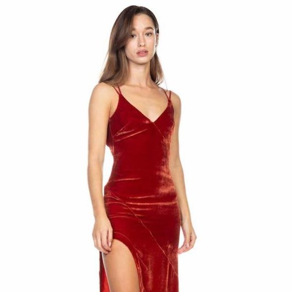 For Love & Lemons Nadine Velvet Maxi Dress in Rust, NWT! - Picture 3 of 14